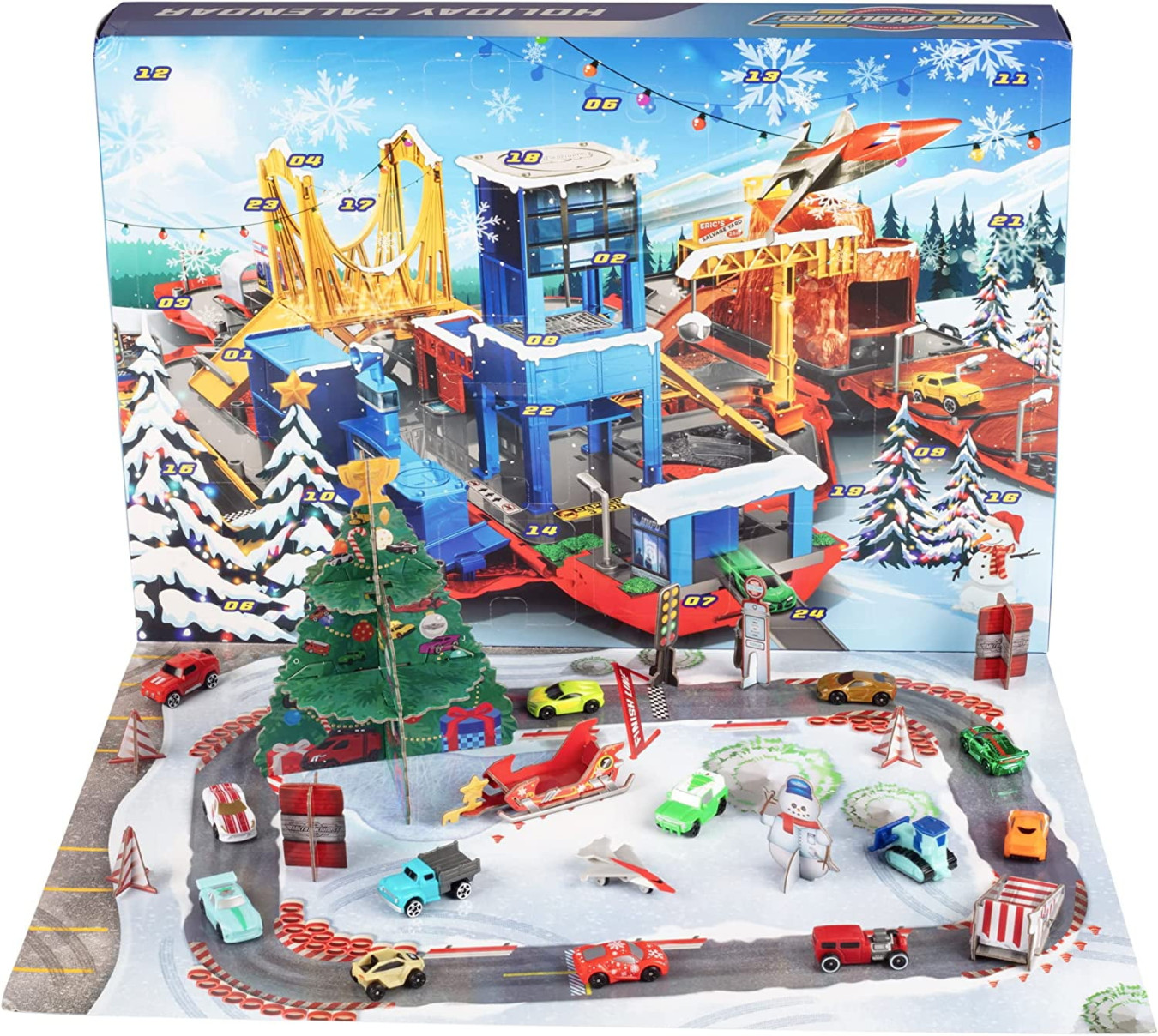 Micro Machines  Holiday Christmas Advent Calendar for Boys, -Piece  Set - Mini Cars w/ Race Track Playset - Collectible Miniature Vehicle Toy