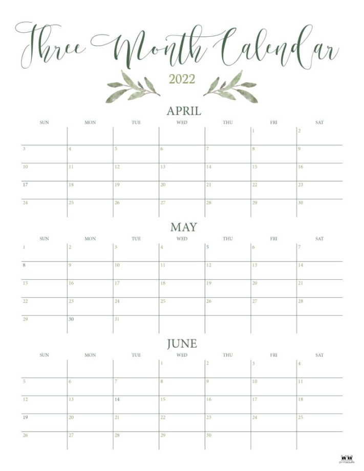 Month/Quarterly Calendars -  FREE Printables  Printabulls