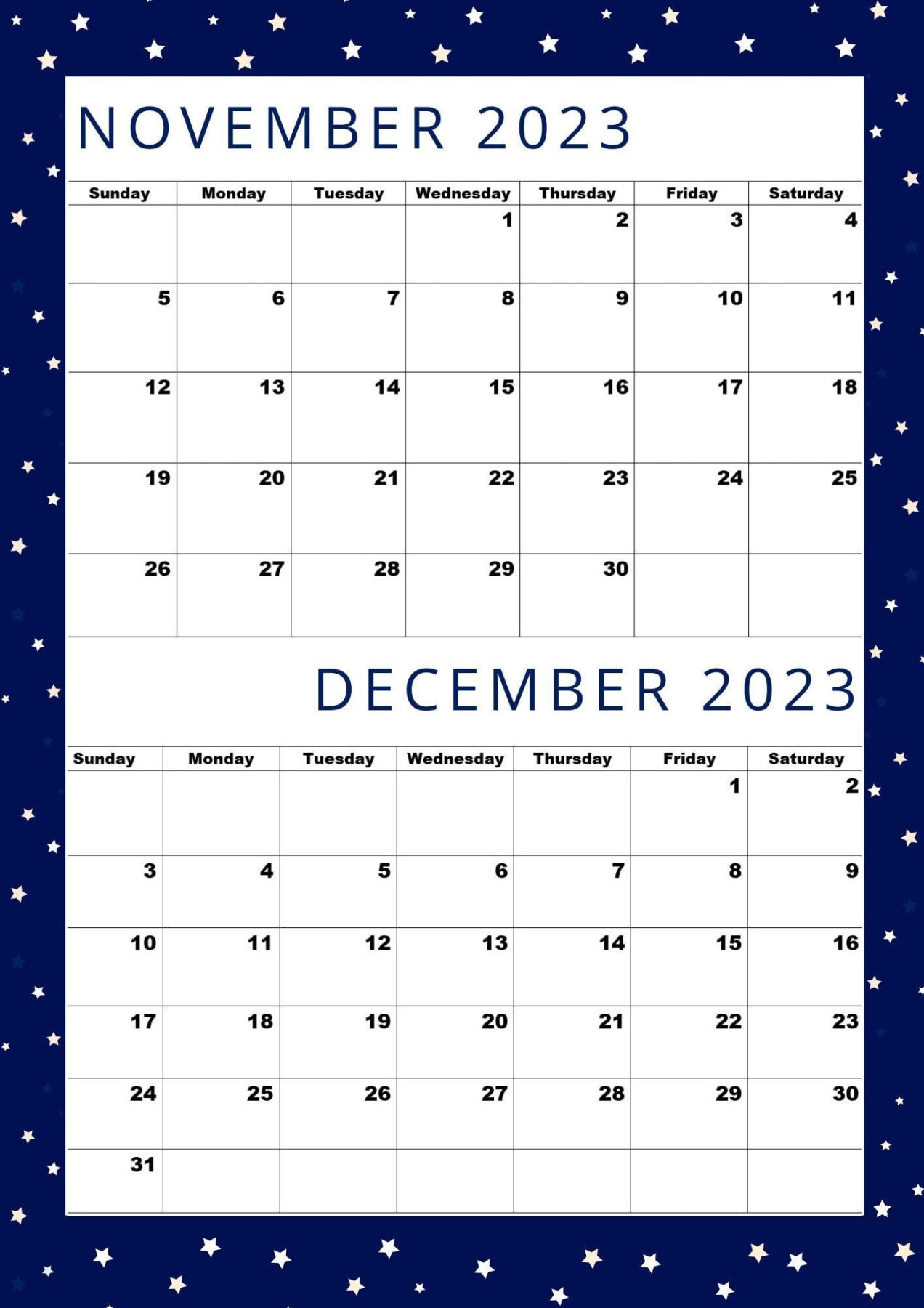 Calendar For Nov And Dec