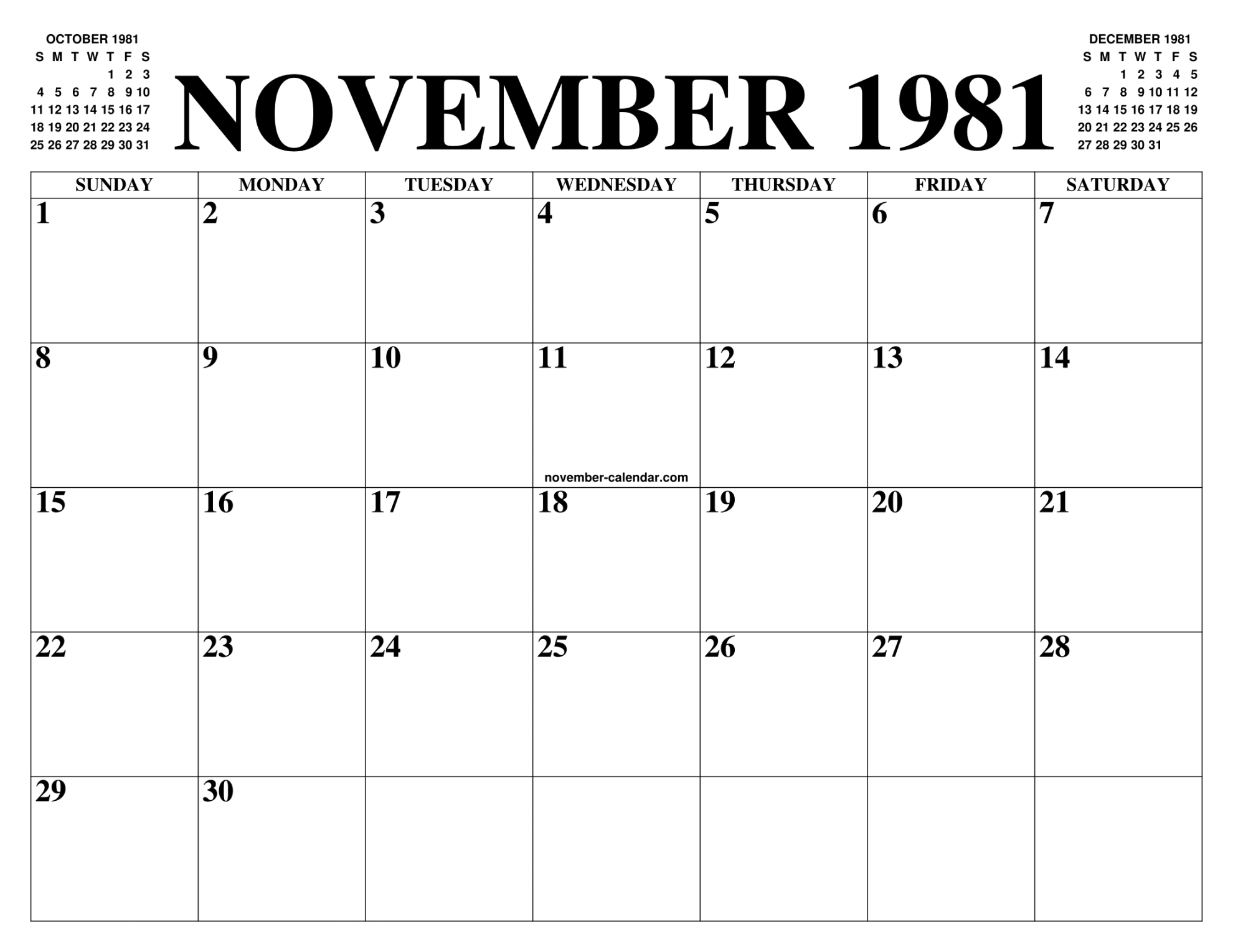 NOVEMBER  CALENDAR OF THE MONTH: FREE PRINTABLE NOVEMBER