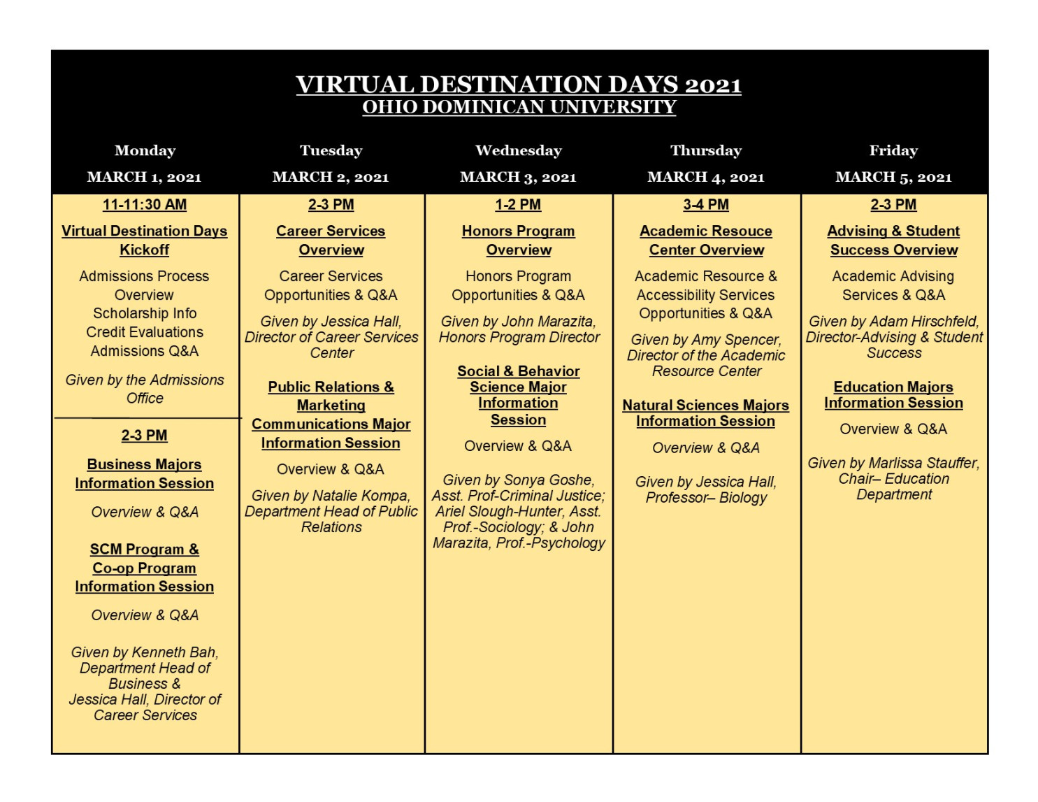 Ohio Dominican University Calendar