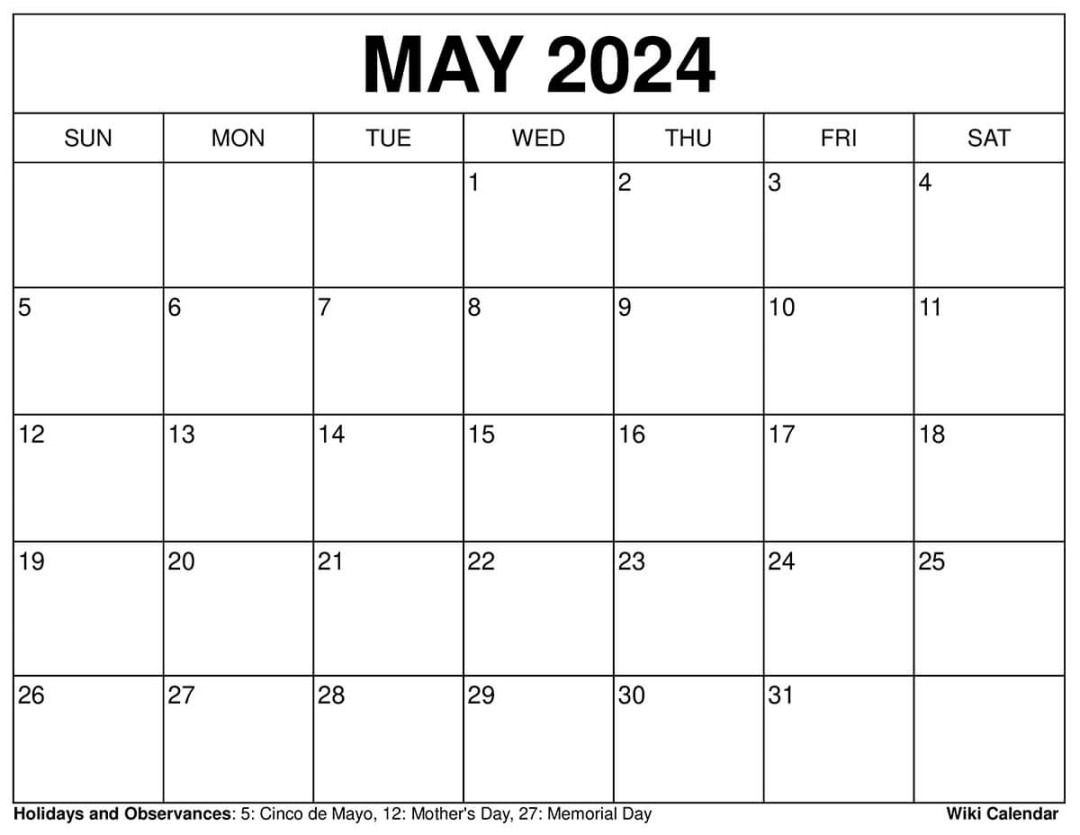 Blank Calendar For May 2024