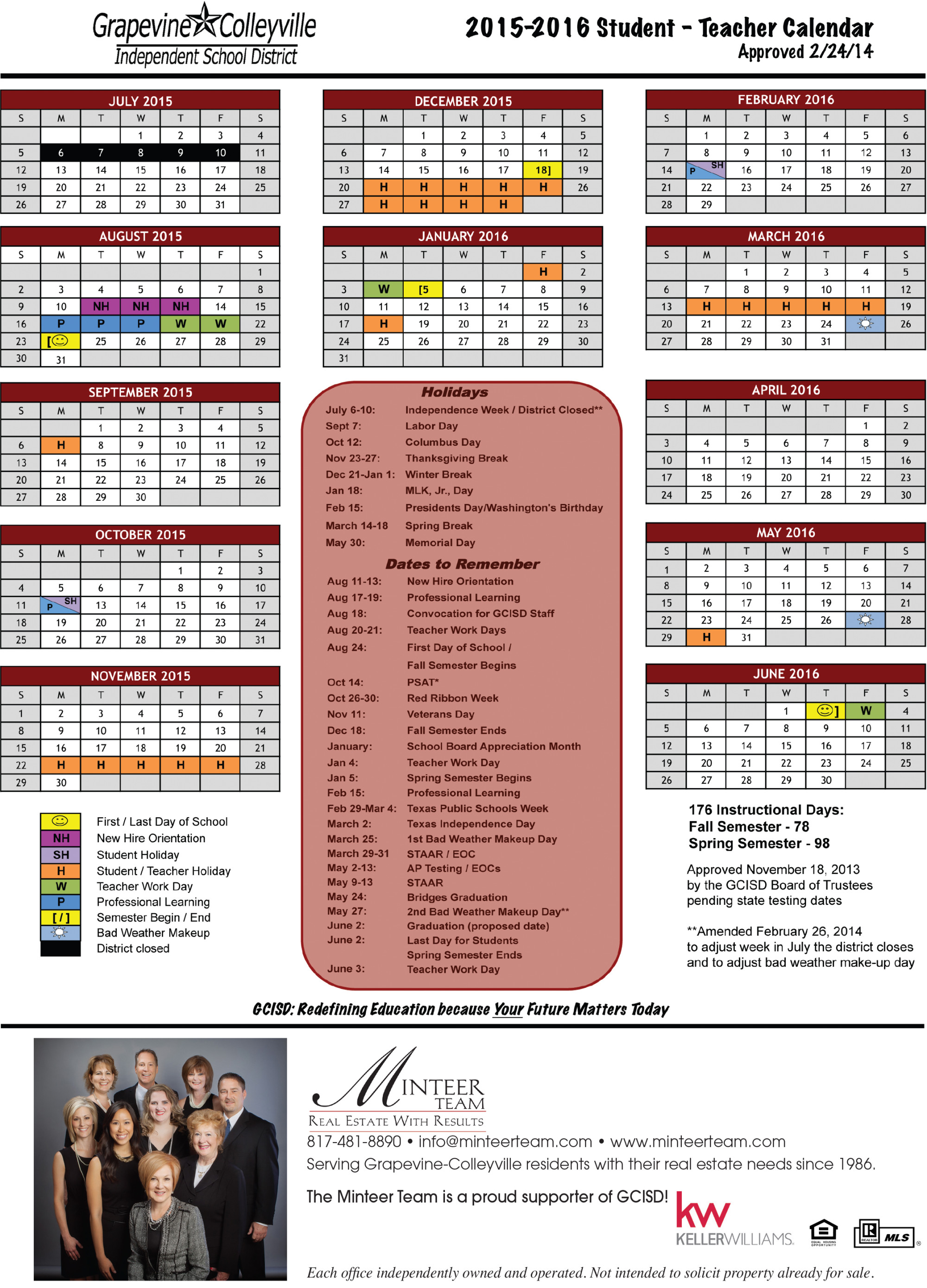 School Calendar for GCISD (-) - Minteer Real Estate Team