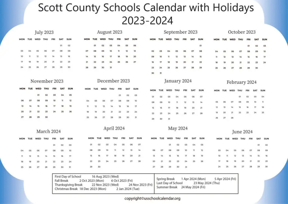 Scott County Schools Calendar with Holidays -