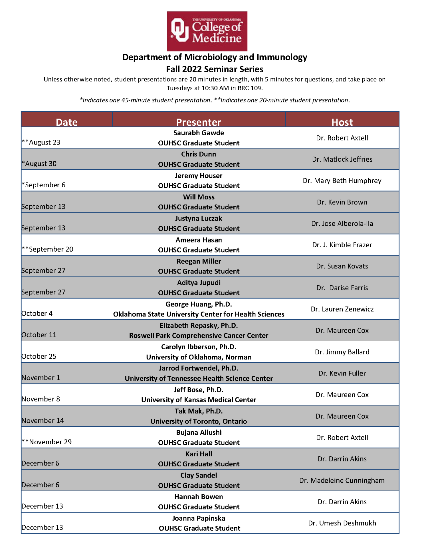 Seminar Schedule