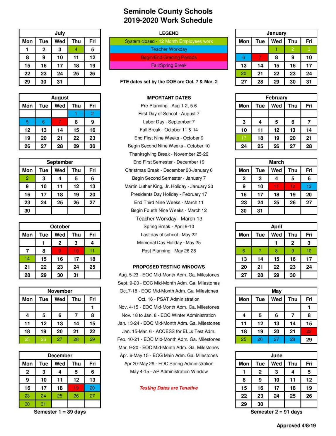 Seminole County School Calendar with Holidays Download https://www
