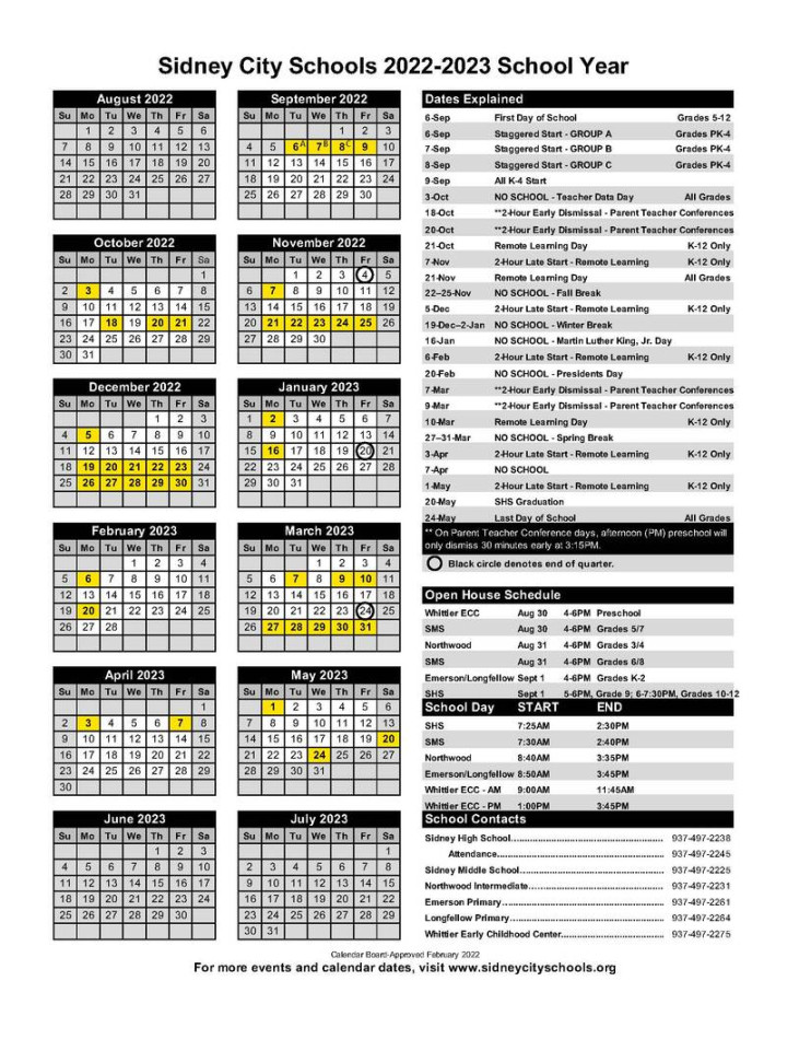 Sidney City Schools releases school calendar - Sidney Daily News