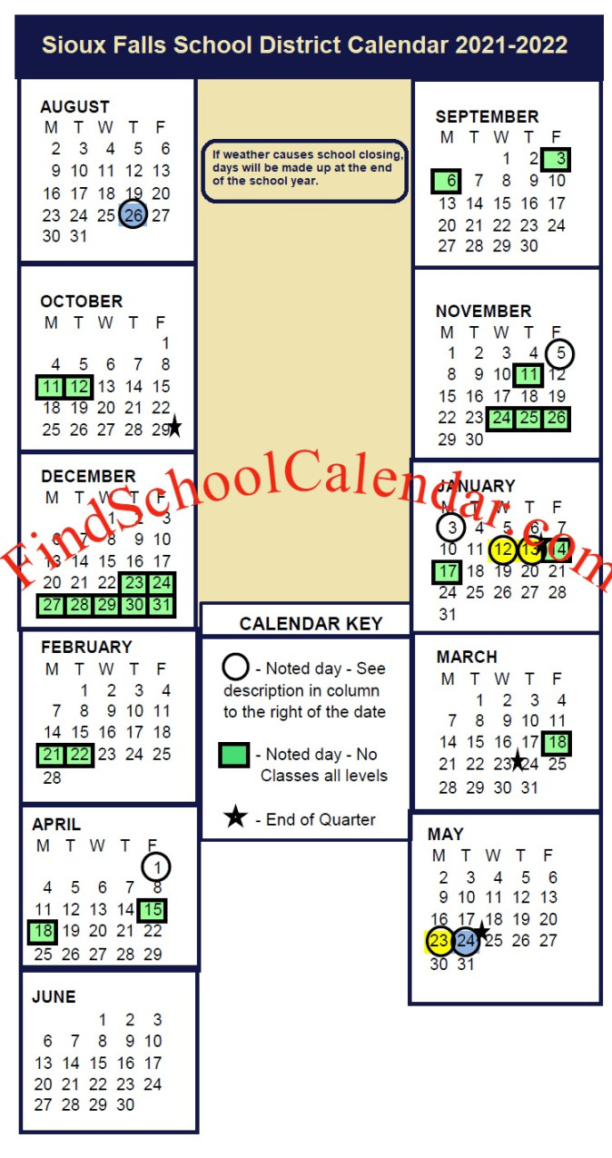 Sioux Falls School District Calendar -  Holidays & break