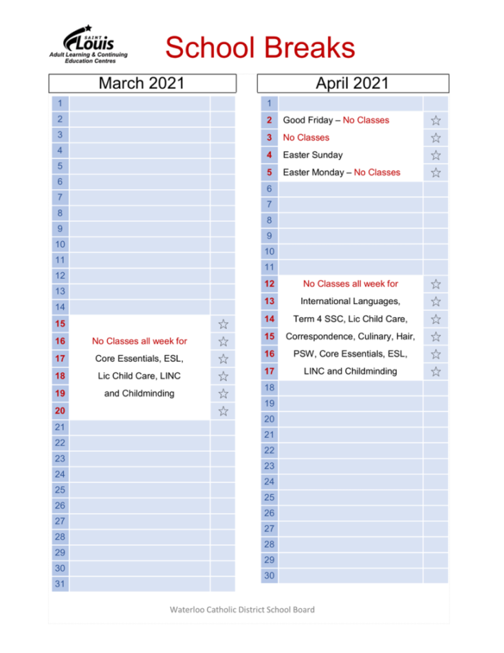 St. Louis School Breaks in March and April - Revised - St