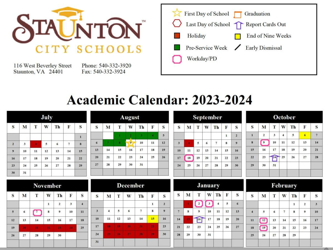 Staunton City Schools - student calendar