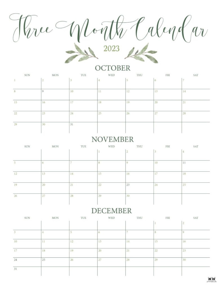 Three Month/Quarterly Calendars -  FREE Calendars  Printabulls