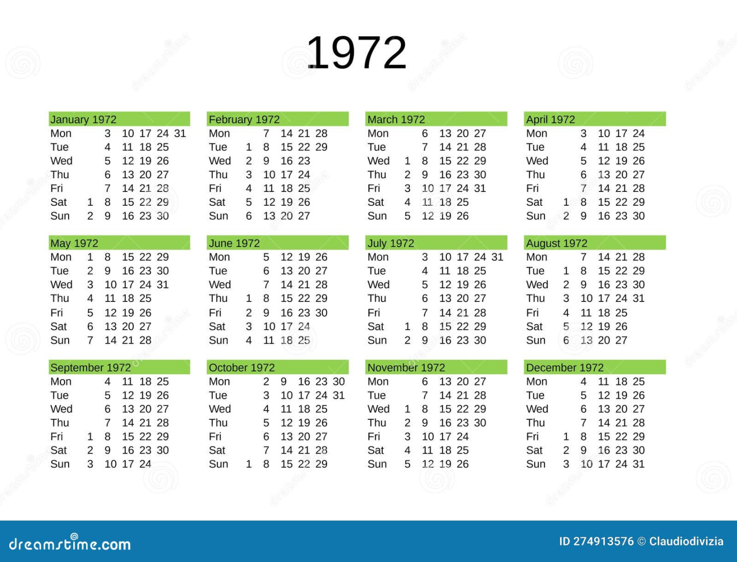 Calendar For November 1972