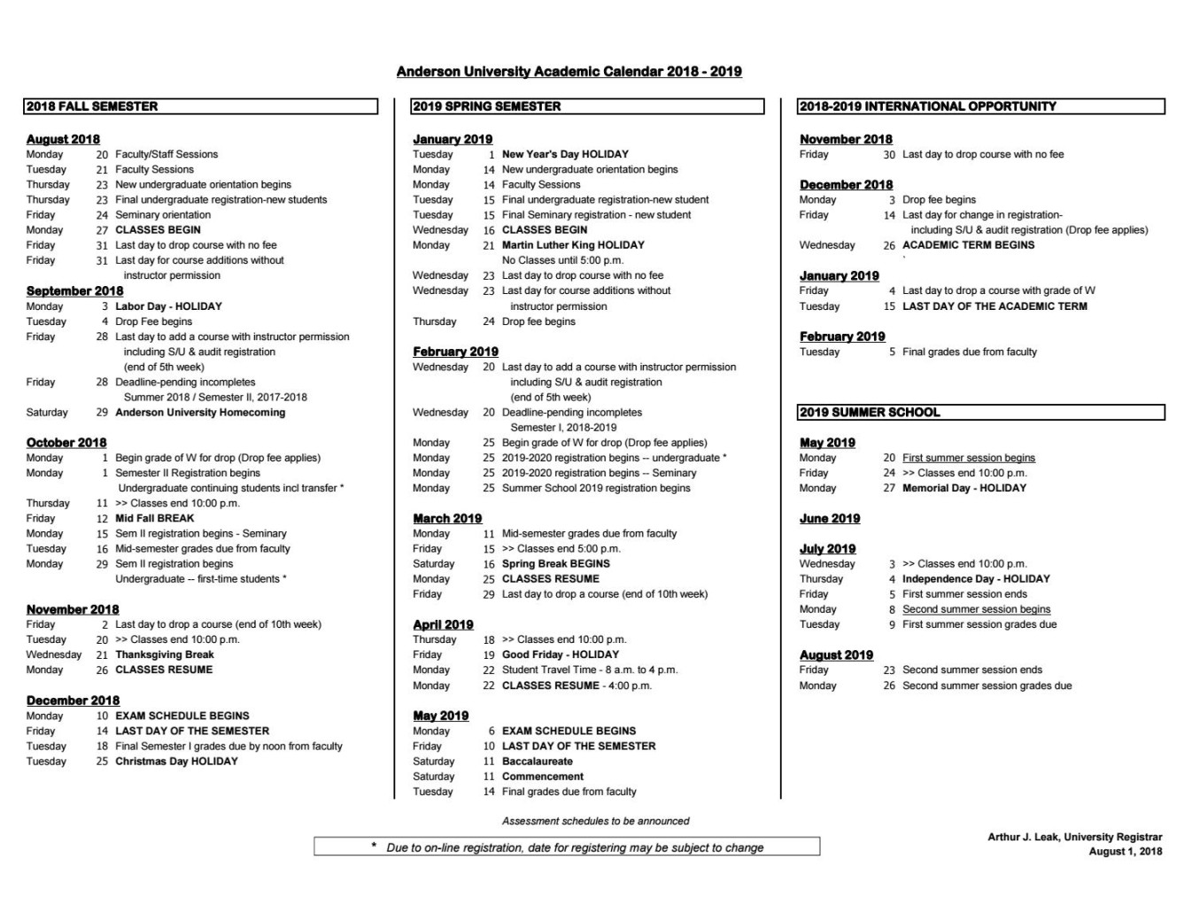 Academic Calendar - by Anderson University - Issuu