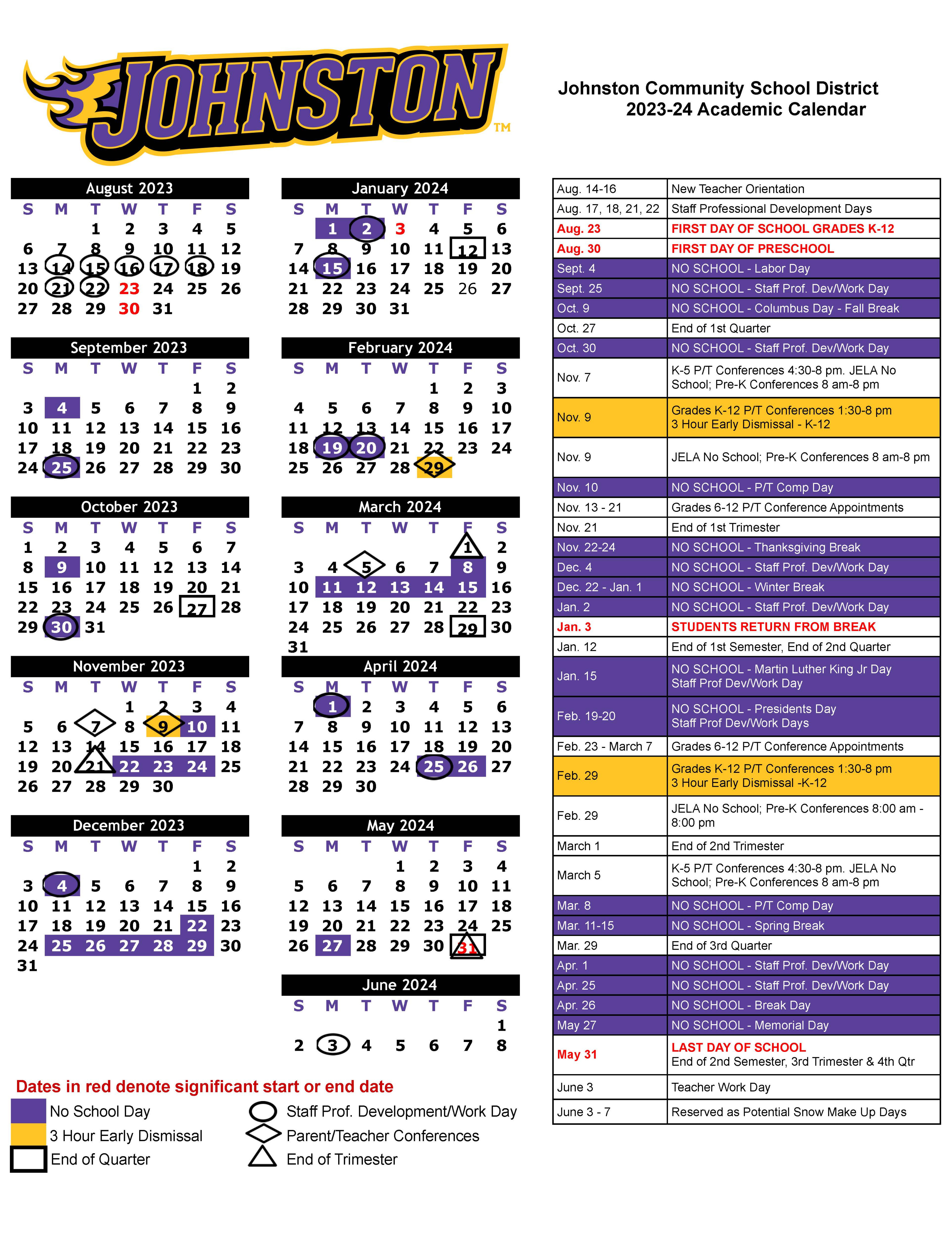 Academic Calendars - Johnston Community School District