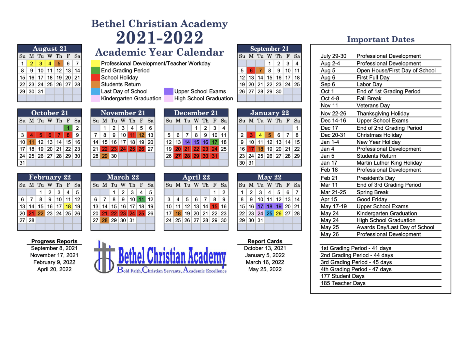 Bethel University Academic Calendar -