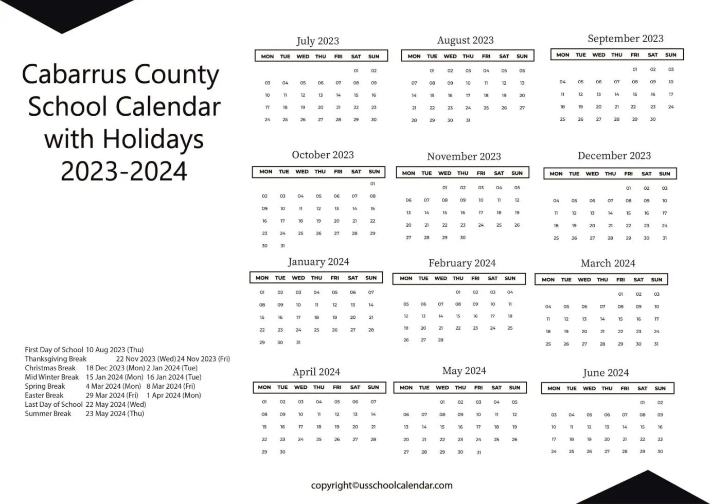 Cabarrus County Academic Calendar