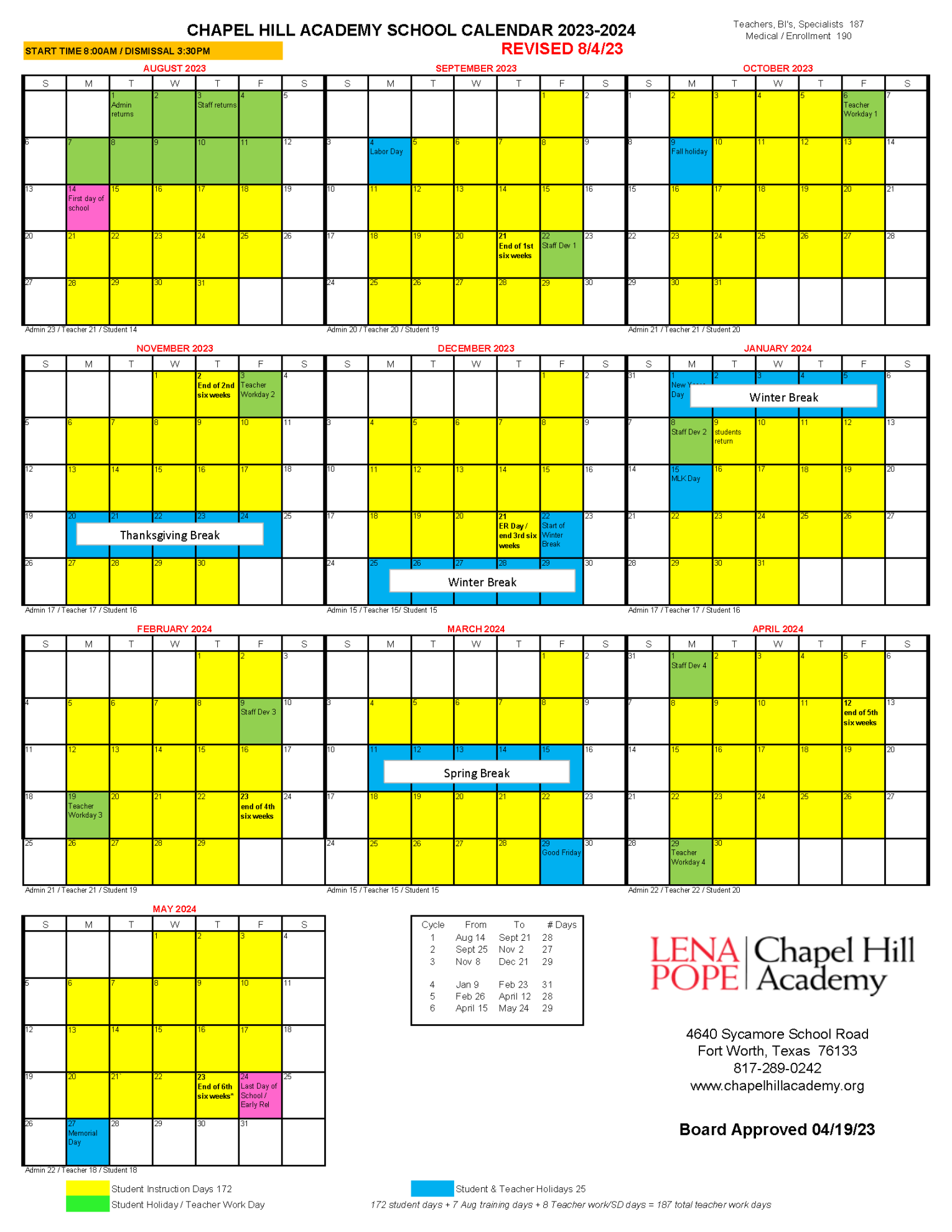 Calendar - Chapel Hill Academy
