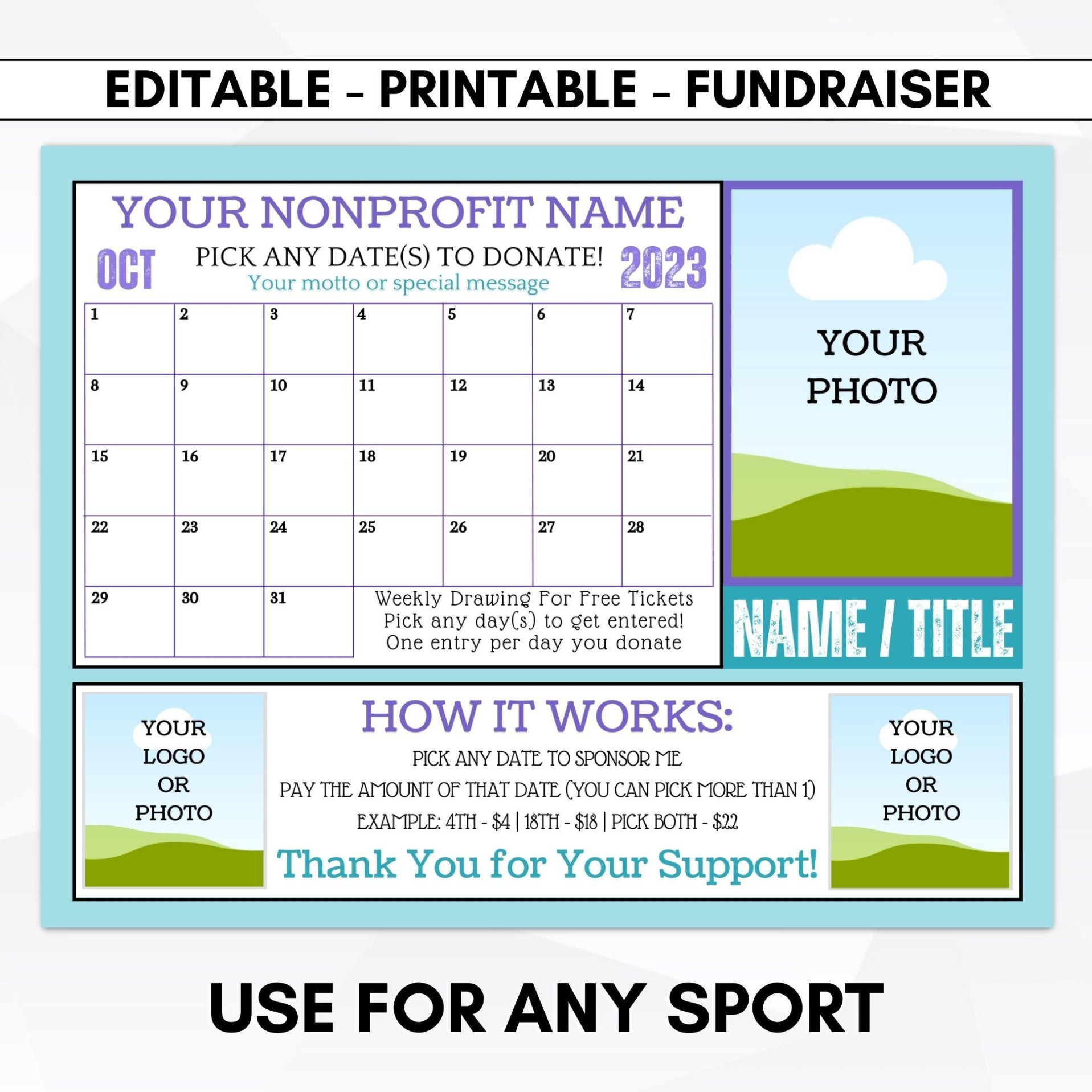 Calendar Fundraiser Templates Any Sport – Simple Desert Designs