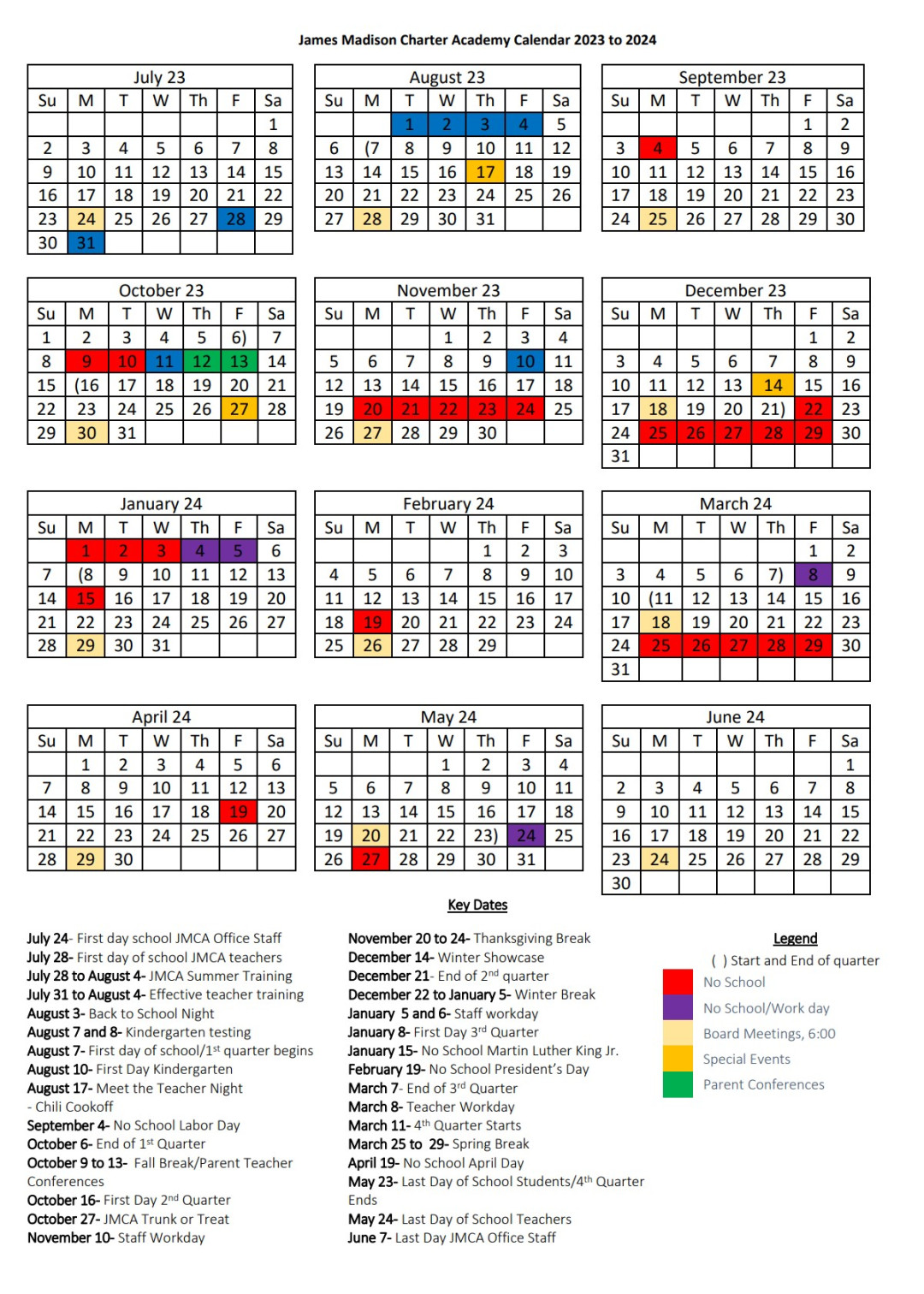 Calendar – James Madison Charter Academy