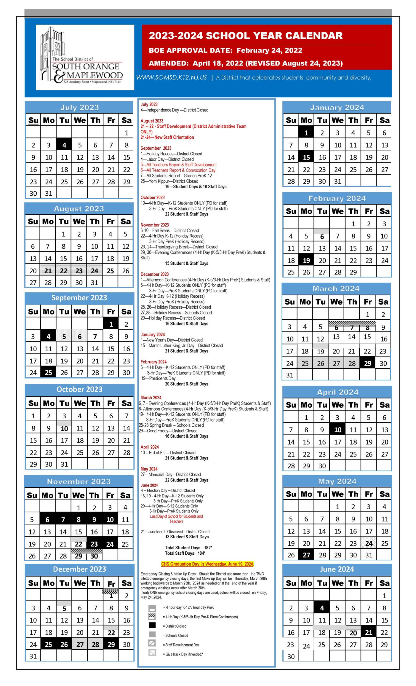District Calendar & Handbook