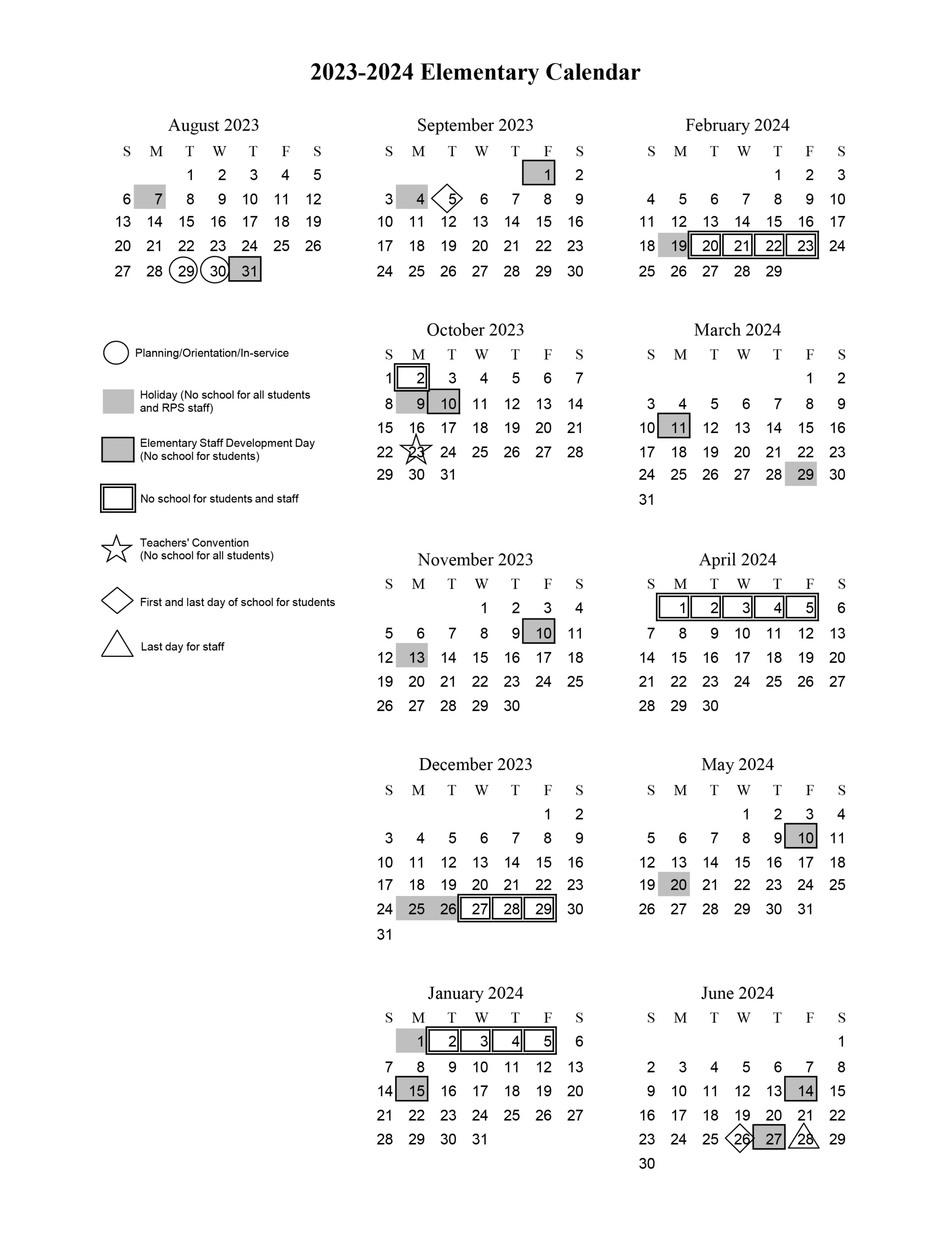 Elementary Calendar -  Regina Public Schools