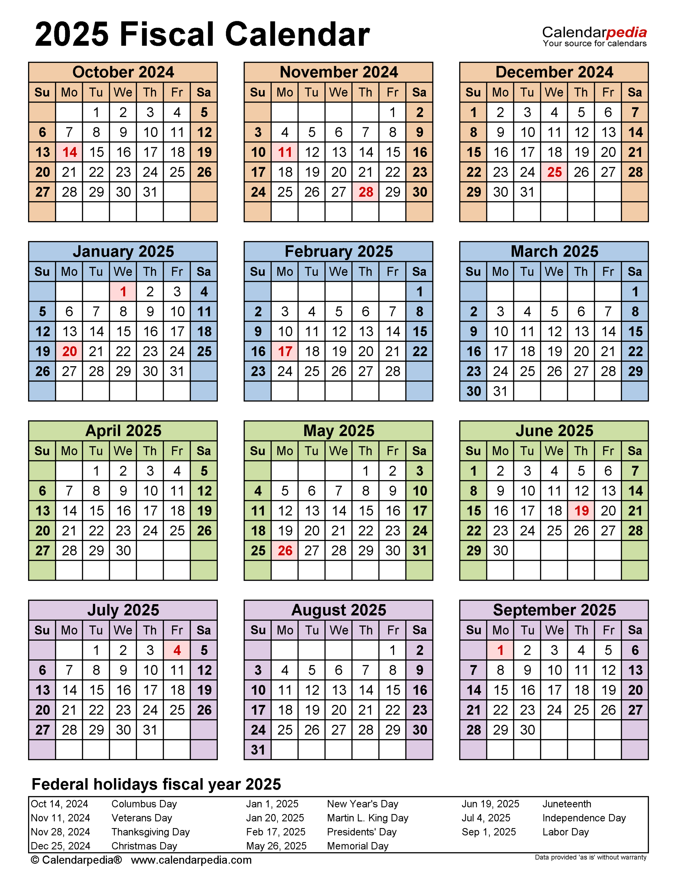 Fiscal Calendars  - Free Printable Word templates