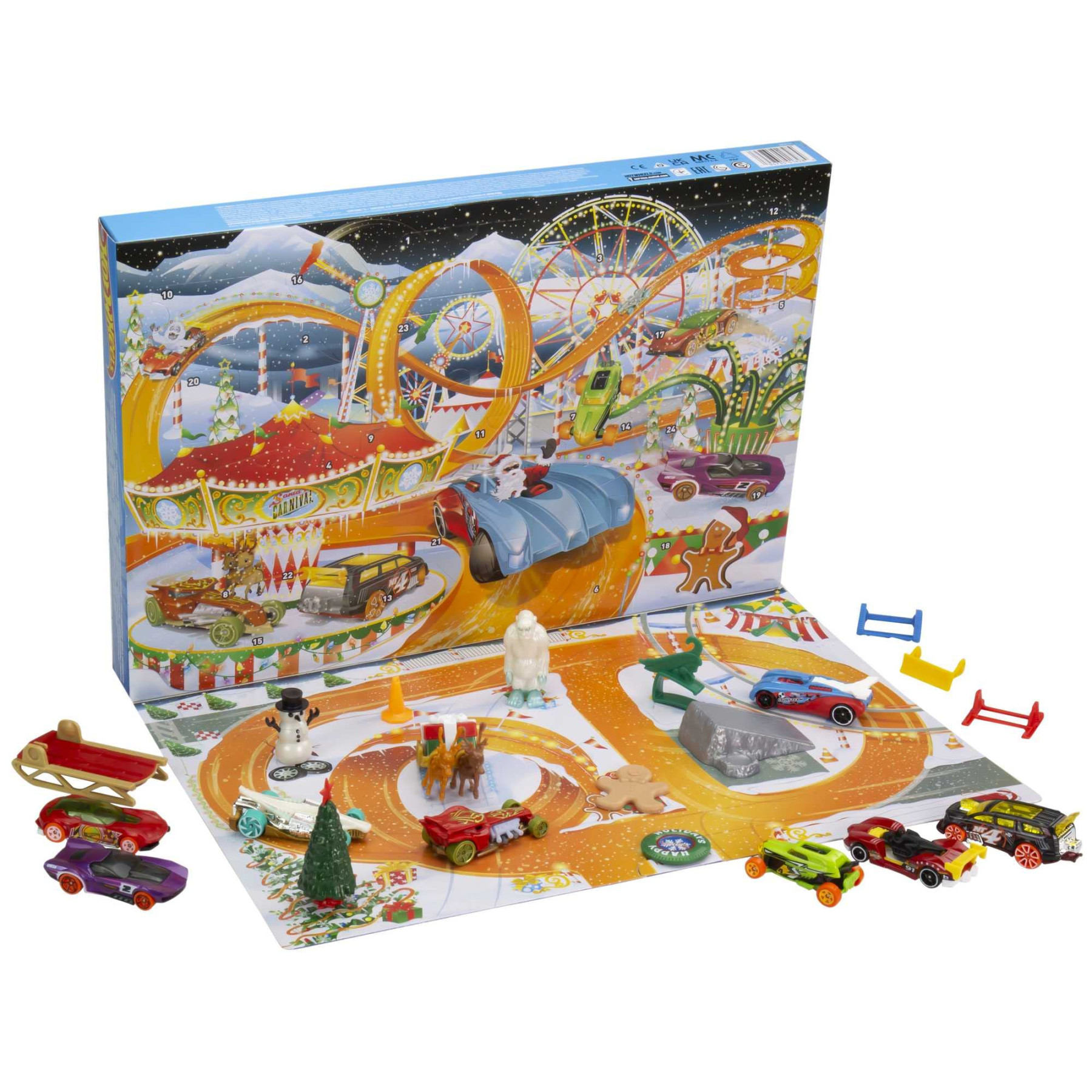 Hot Wheels Advent Calendar,  Hot Wheels Holiday-Themed Toy Cars Plus  Assorted Accessories with Playmat, Gift & Toys for Kids  Years Old & Older