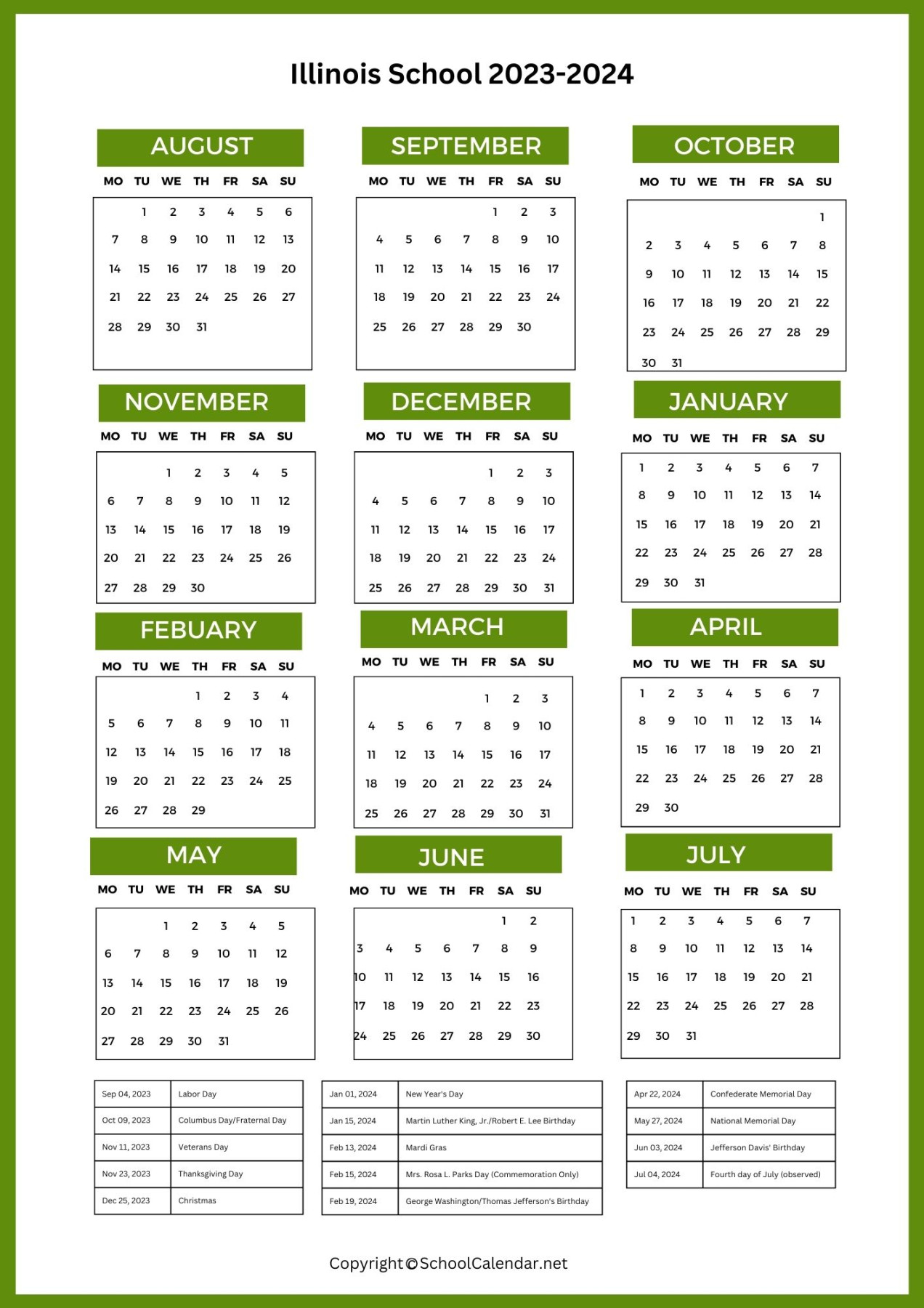 Illinois School Calendar - [County School District]