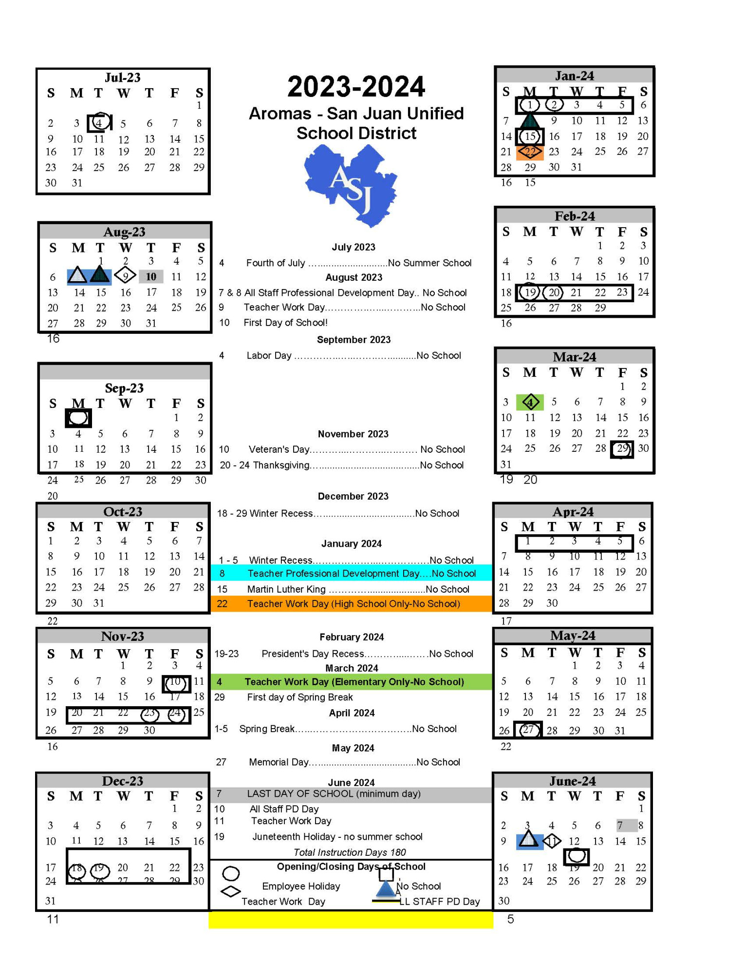 Instructional Calendars  Aromas-San Juan USD