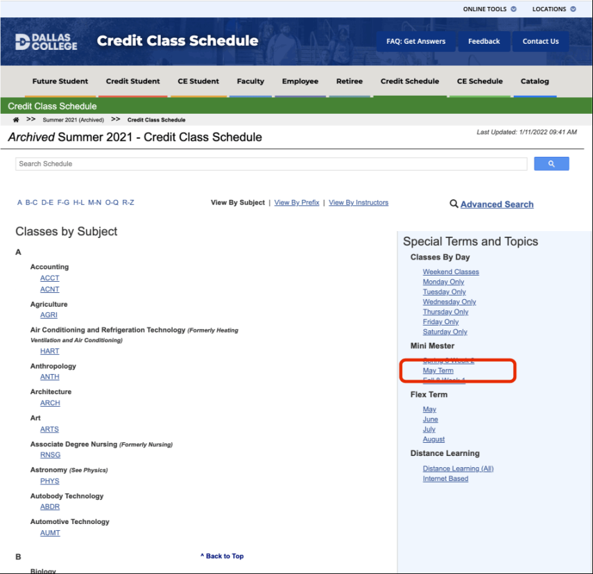 May Term Credit Class Schedules – Schedules – Dallas College