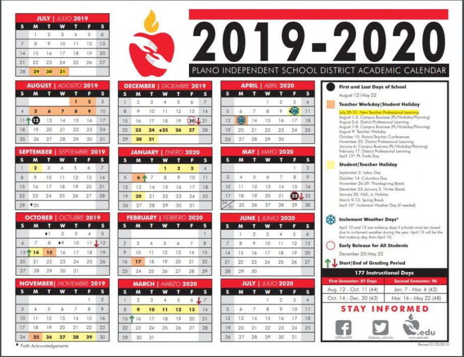 Plano ISD School Calendar - - Sureguard Termite & Pest Control