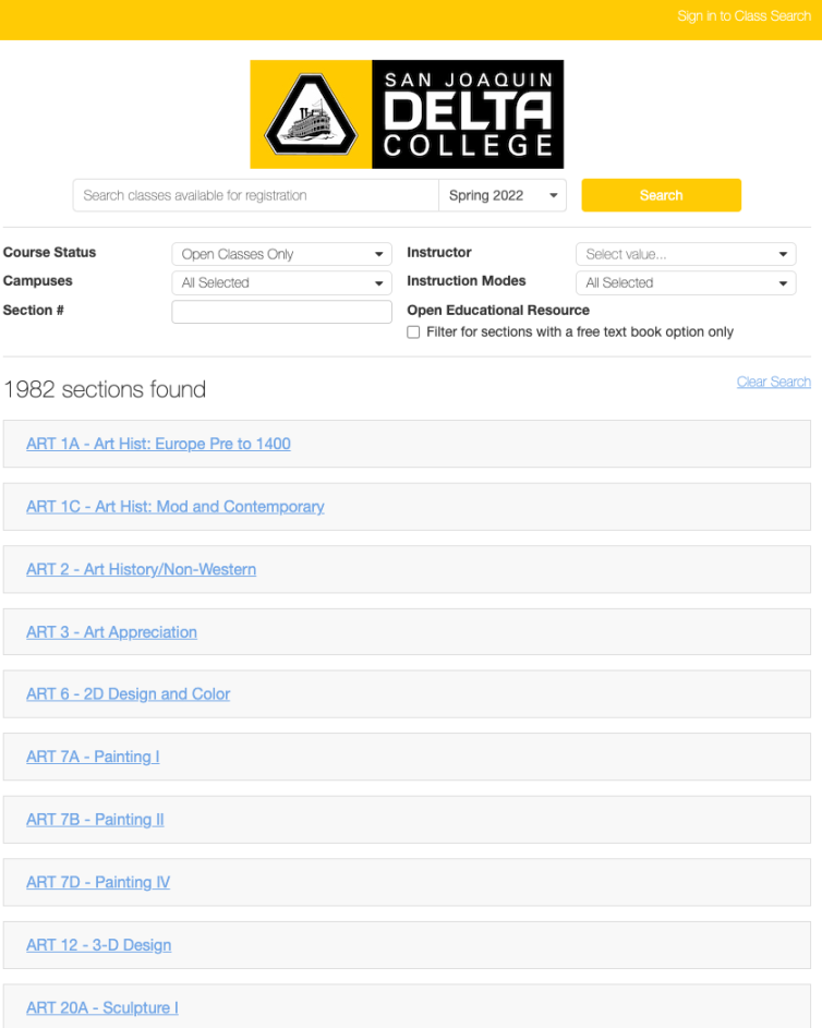 Schedule of Classes  San Joaquin Delta College