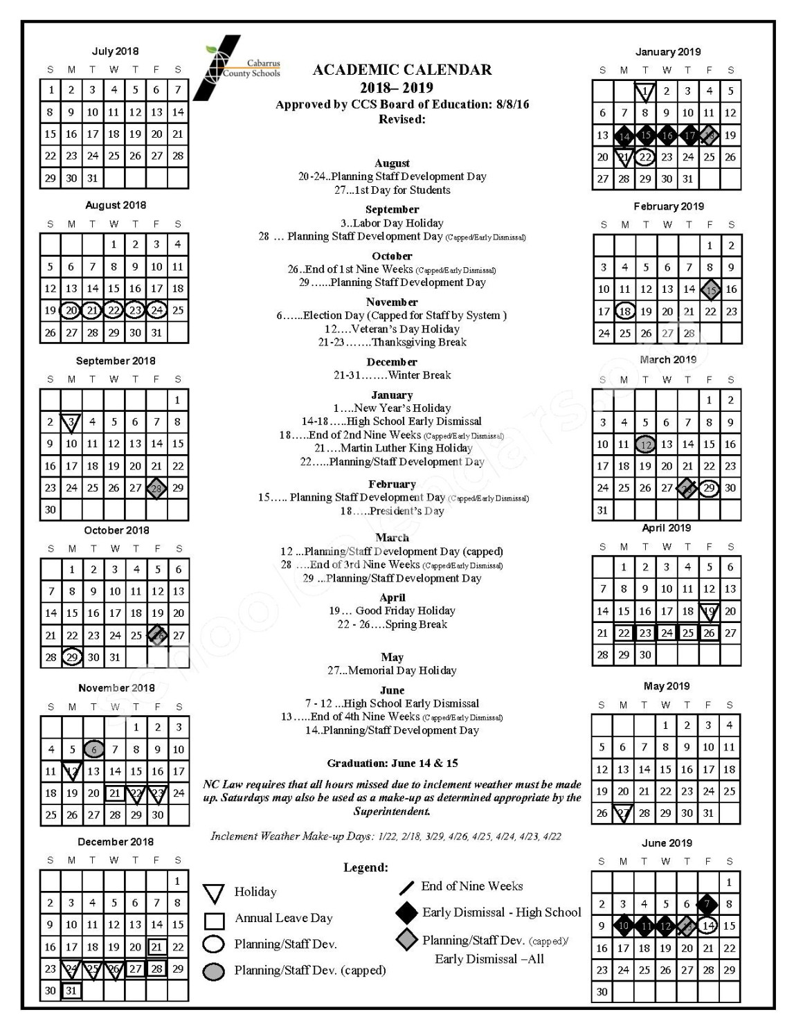 -  School Calendar  Cabarrus County Schools – Concord, NC