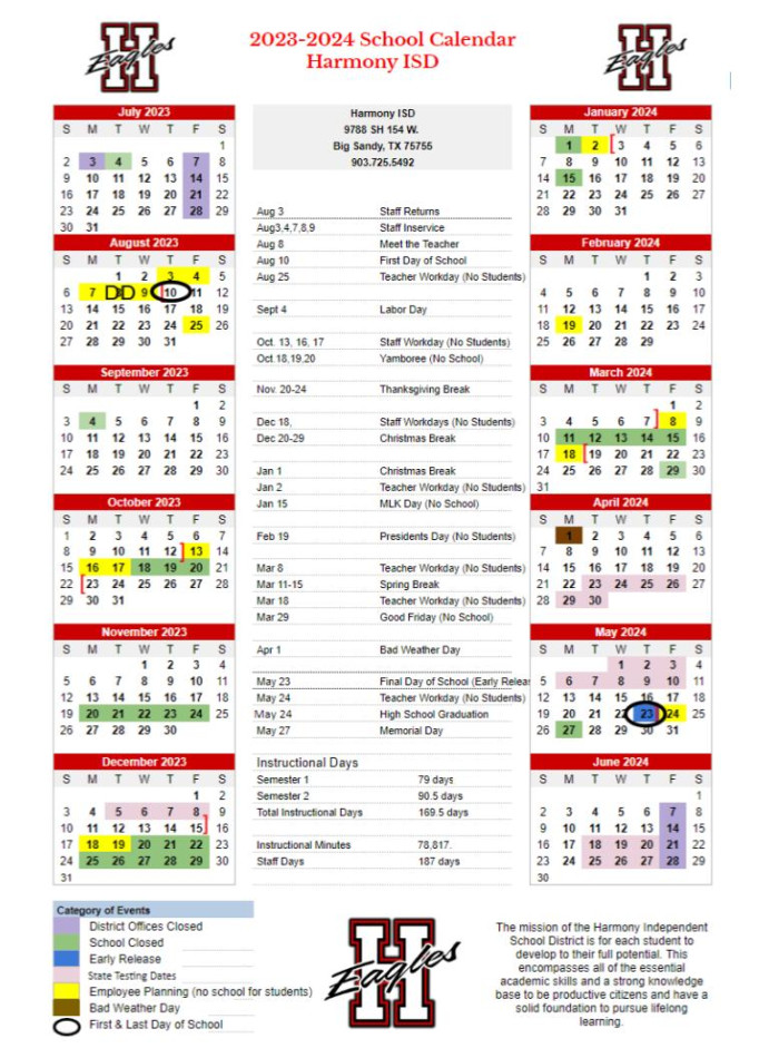 - School Calendar  Harmony Independent School District