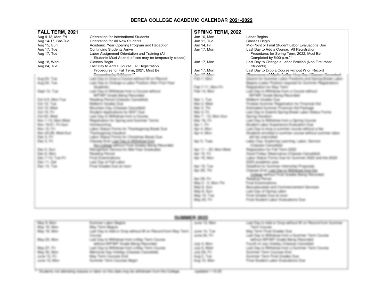 SOLUTION: Berea college academic calendar   - Studypool