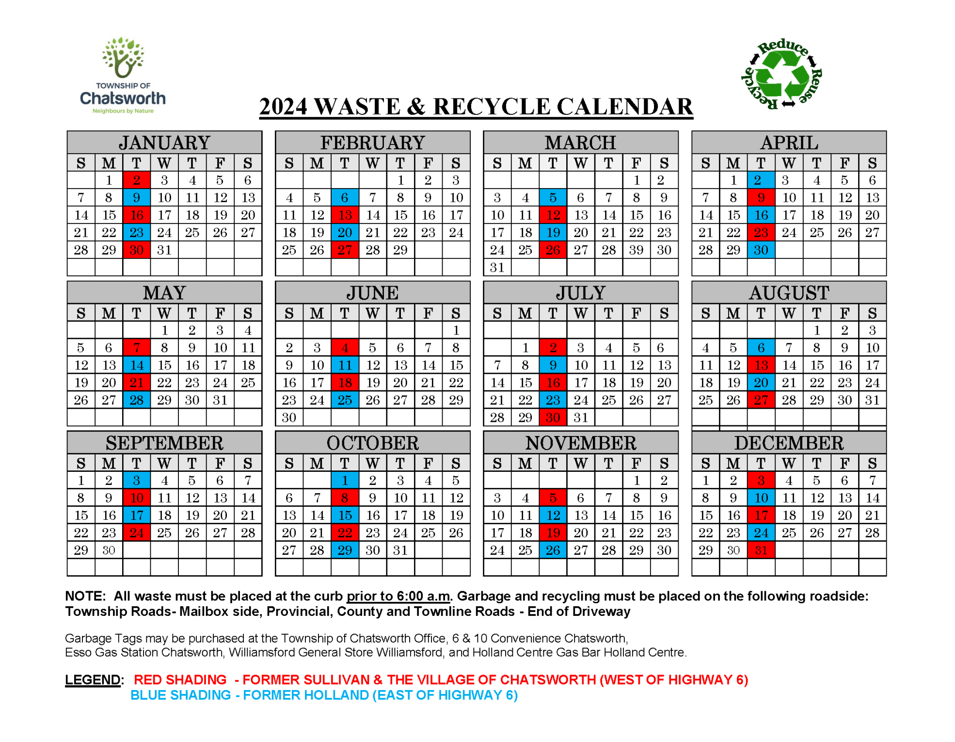 Waste & Recycling Calendar - Township of Chatsworth