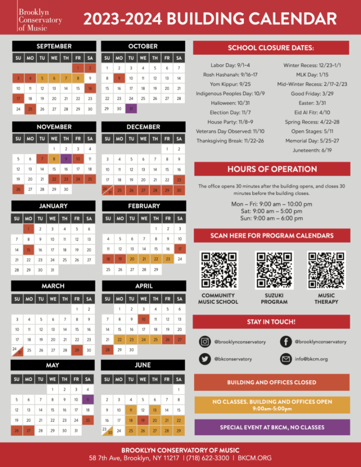 Academic Calendar - Brooklyn Conservatory of Music