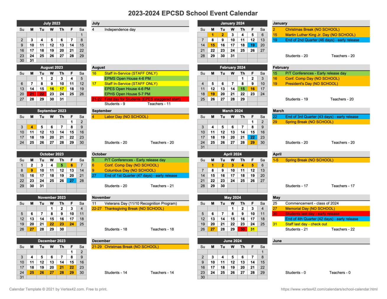 Academic Calendar  East Palestine City School District