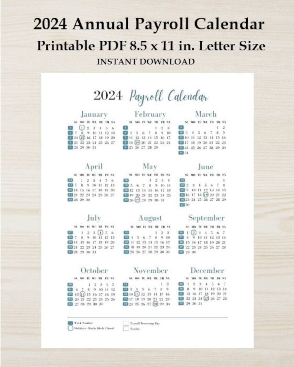 Annual Printable Payroll Calendar, Download Yearly Payroll