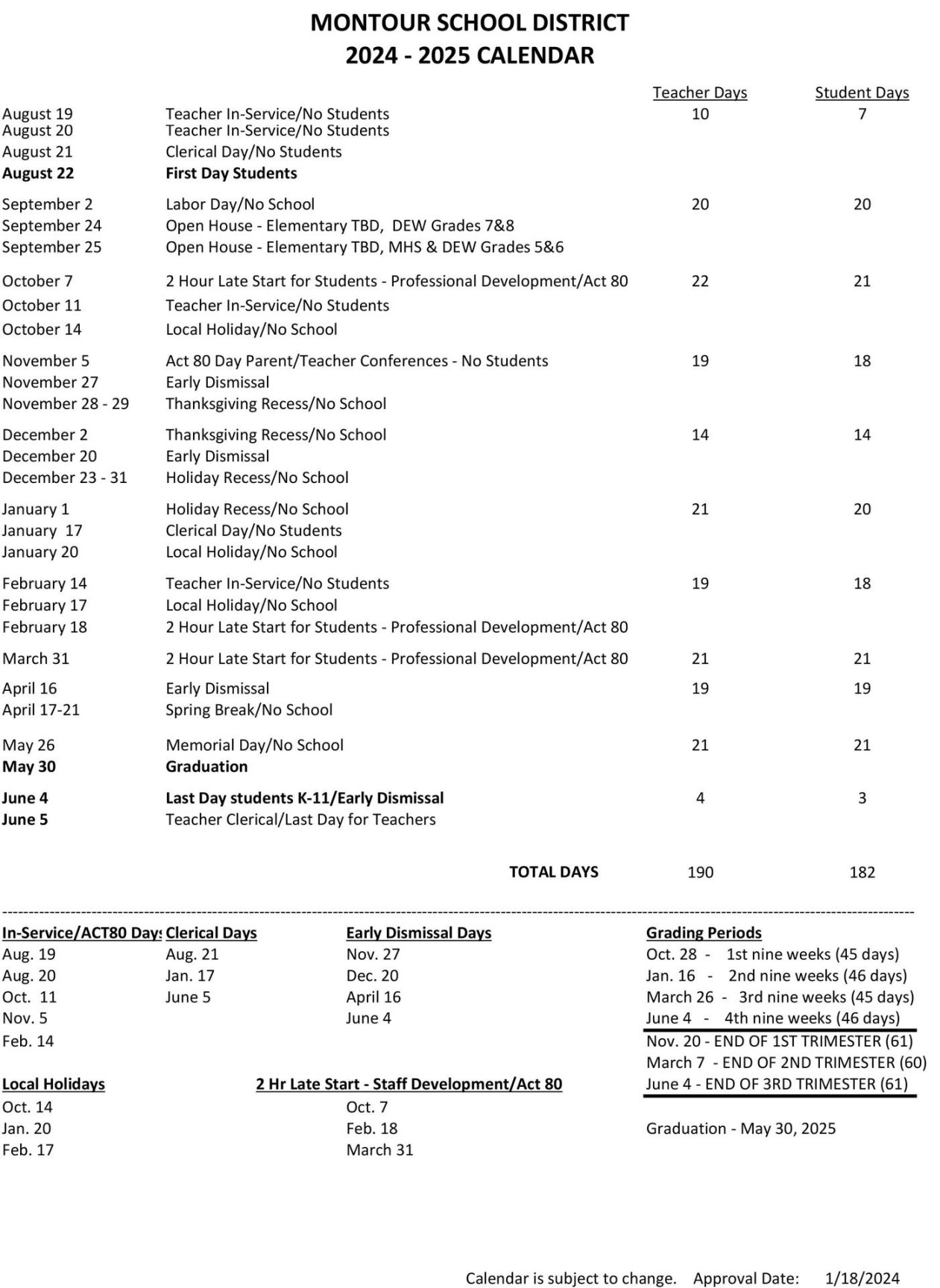 - Calendar – Calendar – Montour School District