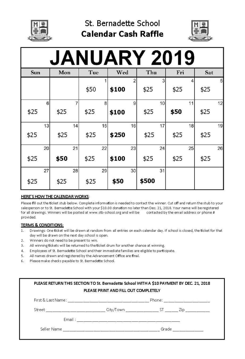 Cash Calendar Raffle Template  Calendar template, Blank calendar
