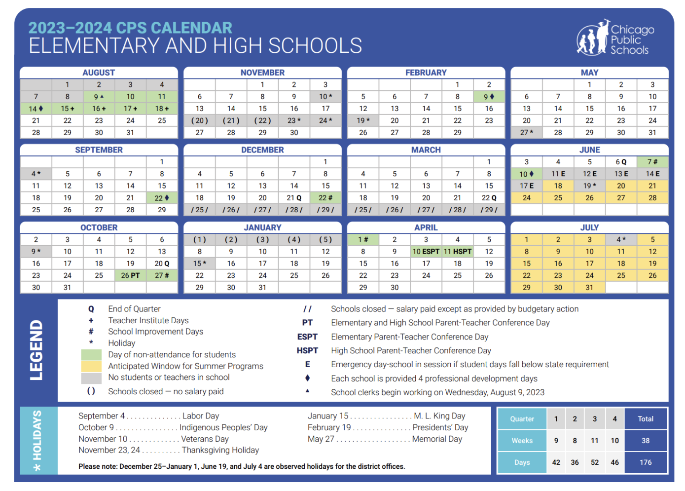 Chicago Public Schools District Calendar