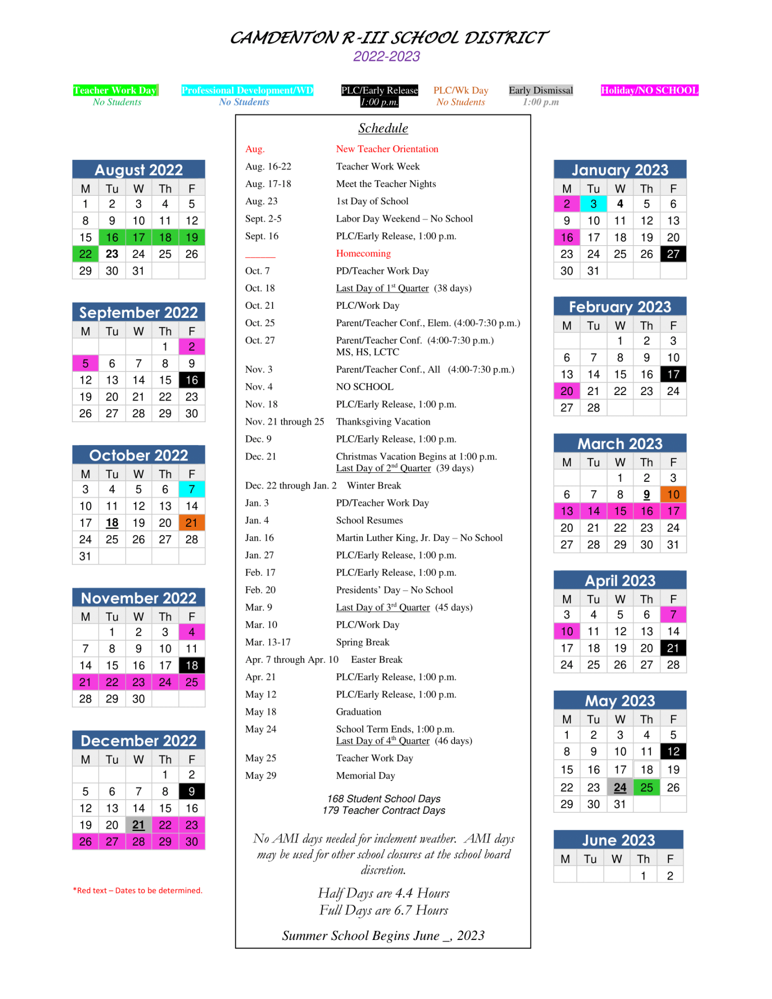 District  Calendar