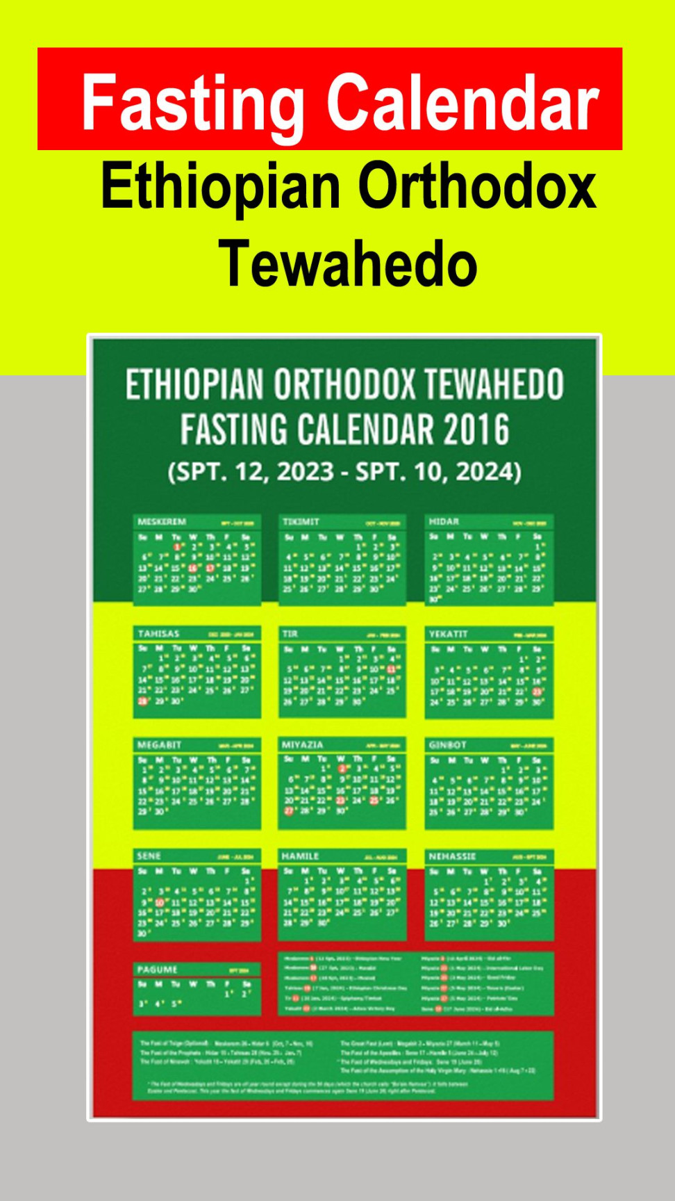 Download Ethiopian Orthodox Fasting Calendar PDF Poster  Zazzle
