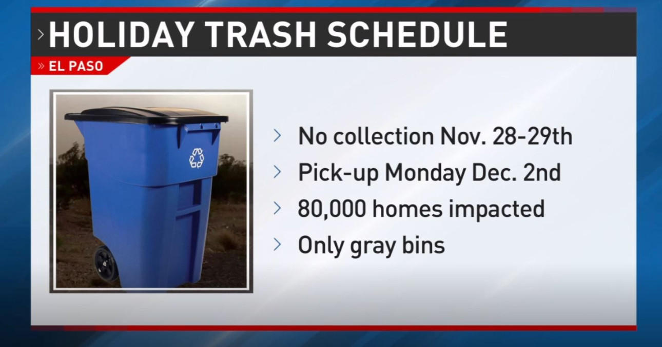 El Paso trash pickup for Thursday, Friday moved to Monday
