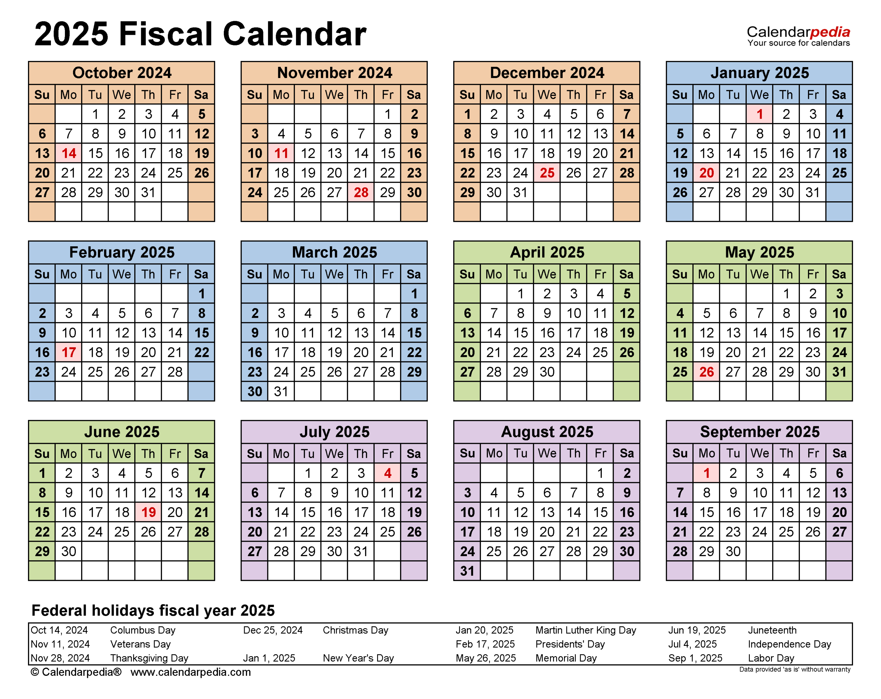 Fiscal Calendars  - Free Printable Word templates