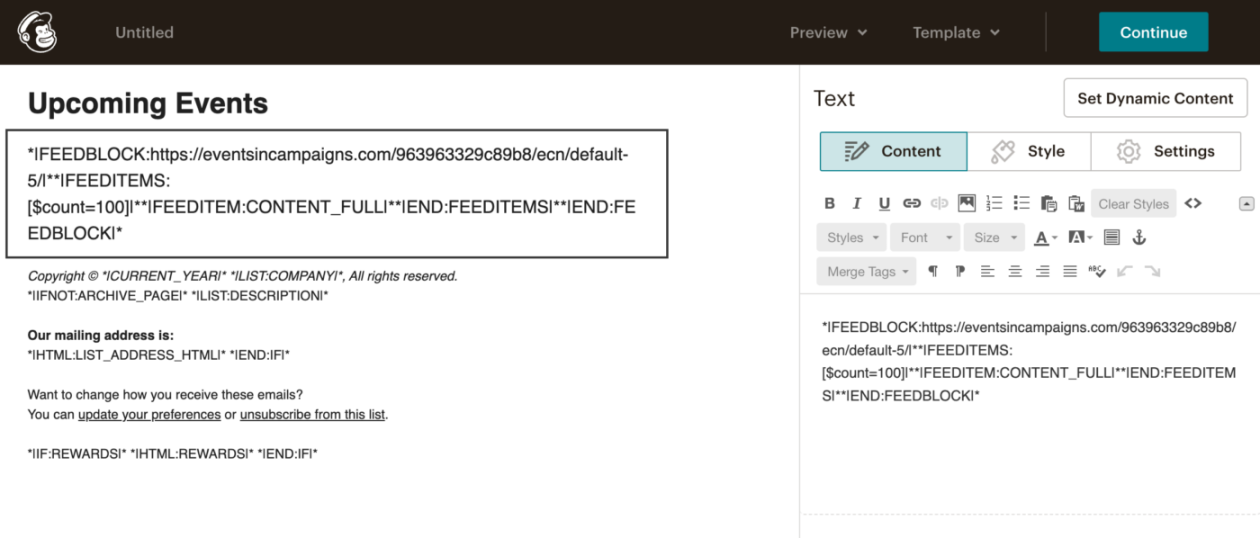 How to add your Google Calendar events in a Mailchimp campaign