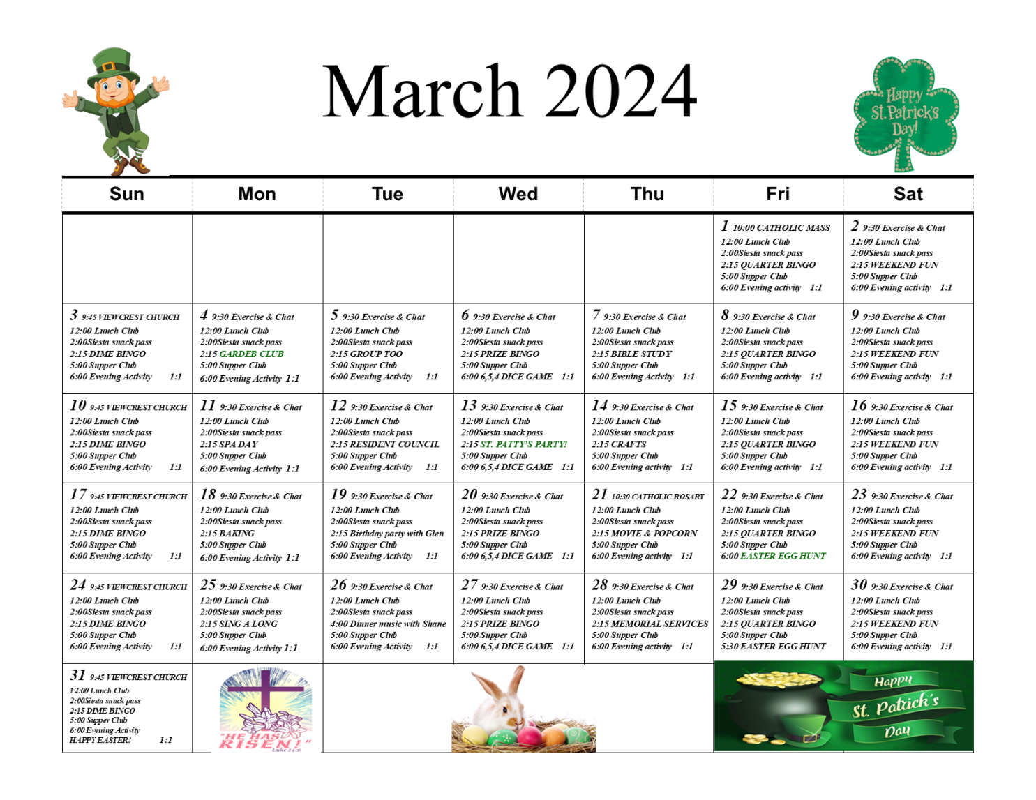 March  Activities Calendar - Duluth Health Services