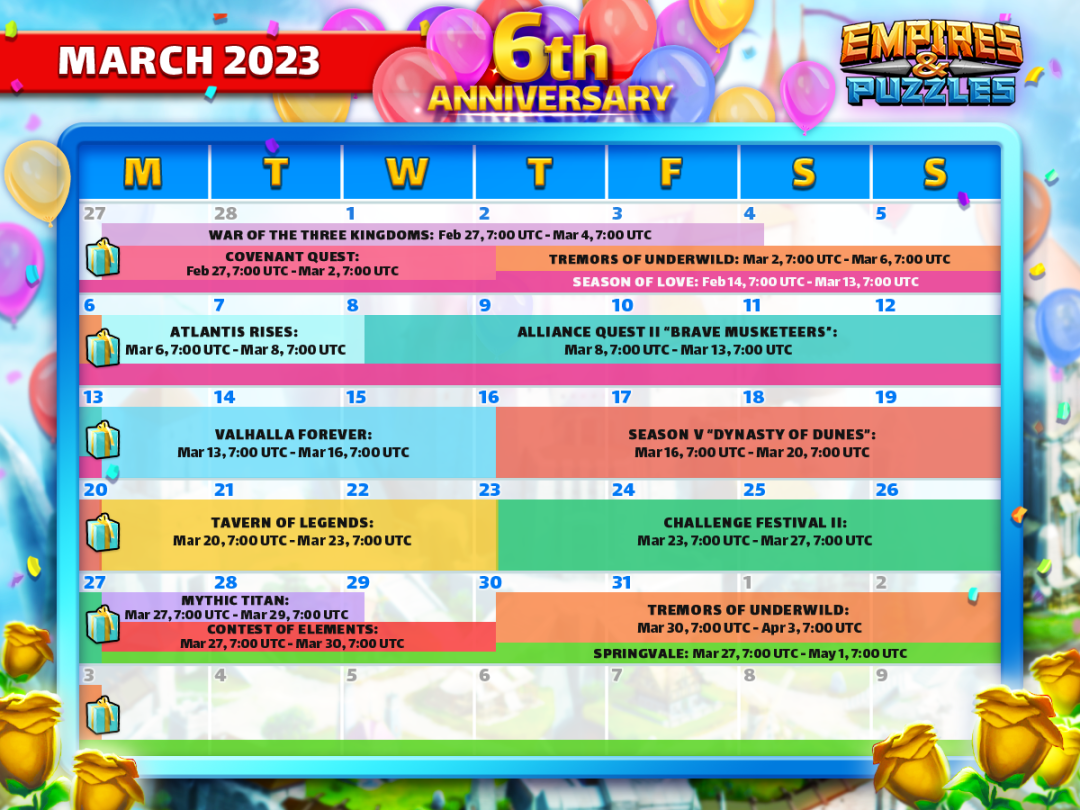March  Calendar of Events  Empires & Puzzles