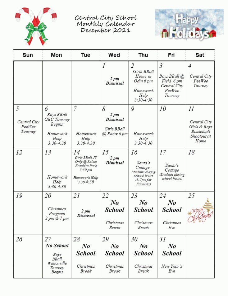 Monthly School Calendar / Monthly School Calendar